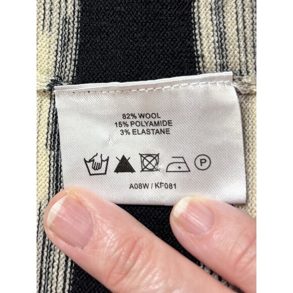 Karen Millen Sweater Cape Black Cream Tan Grey Space Dye Stripe 2 Poncho - Picture 8 of 11